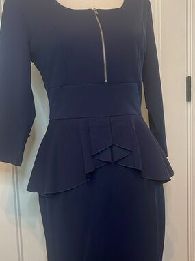 Miusol Navy Long-Sleeve Peplum Sheath Dress with Front Zip